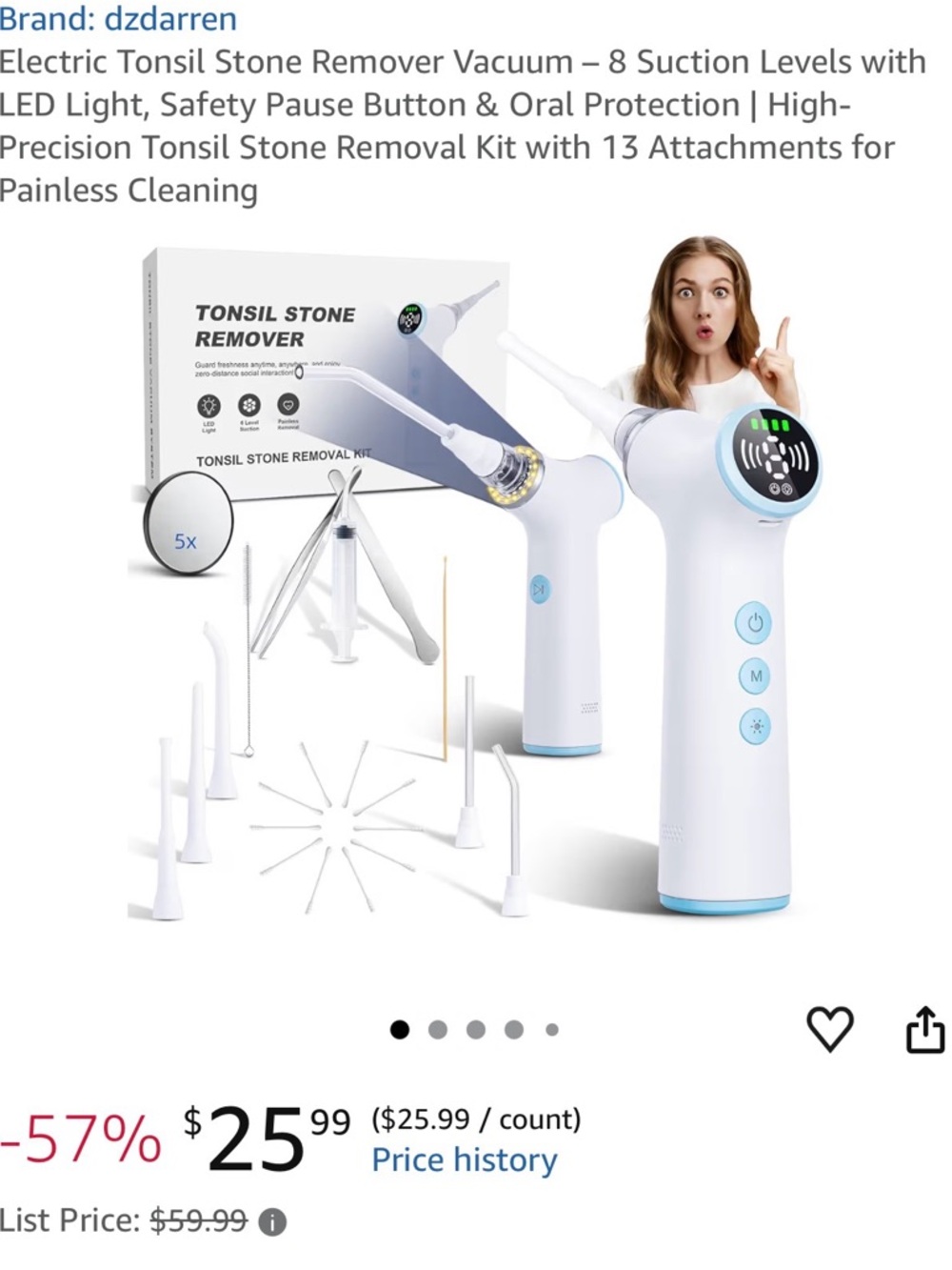 dzdarren Tonsil Stone Remover Suction Tool - White with Blue Accents